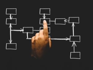 organization-2478211_1280 White flow chart on black background with finger pointing to box on chart. How to purchase carbon credits - Part 1