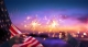 image of sparklers held by two hands against evening sky in background, small American flag in foreground, 4th of July