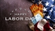image of work gloves, paintbrush, surgical mask and American flag to the right, with Happy Labor Day written in the center; Labor Day the importance of hard work