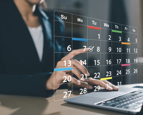 Planning and scheduling meeting calendars, activities, time management, notifications and reminders of important events with virtual screens.