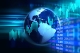 blue background with images of stock market, financial figures, and globe overlaid; international market highlight