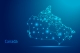 Canada map - concept of communication technology, graphic of low poly. map of Canada on blue background with lights; international market highlight