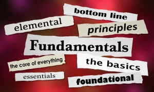Fundamentals the Basics Foundation Headlines Newspaper 3d Illustration newsprint image on red background - saying "fundamentals", bottom line, essentials, foundation; 2026 current market