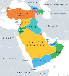 Western Asia, subregion of Asia, geoscheme and political map