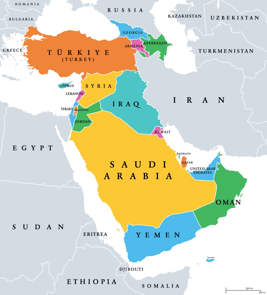 Western Asia, subregion of Asia, geoscheme and political map