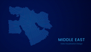 Middle East dotted digital map for data visualization design outline map of Middle East on blue background, with lights; world energy highlight; energy market volatility