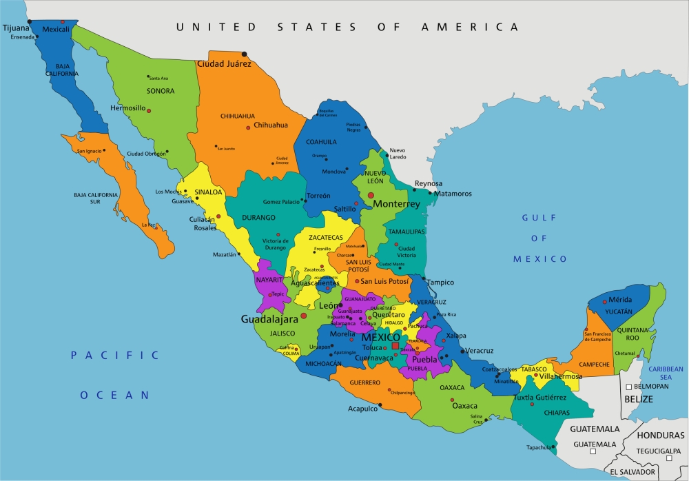 Colorful Mexico political map. Vector illustration. colorful Mexico map with states/regions designated: energy investment
