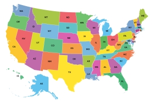 The United States of America, multi colored political map colorful, atlas style map of Unites States of America; energy investment