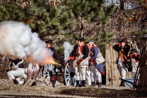 Great Bridge Reenactment 2 2024 reenactment of the Battle of Great Bridge, American Revolution Dec 9, 1775; American militia reenacters; 250 Anniversary of Independence