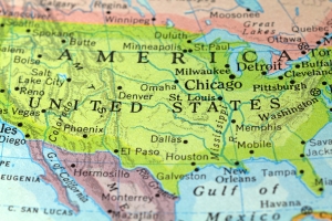 Vintage map of America map of United States closeup from globe